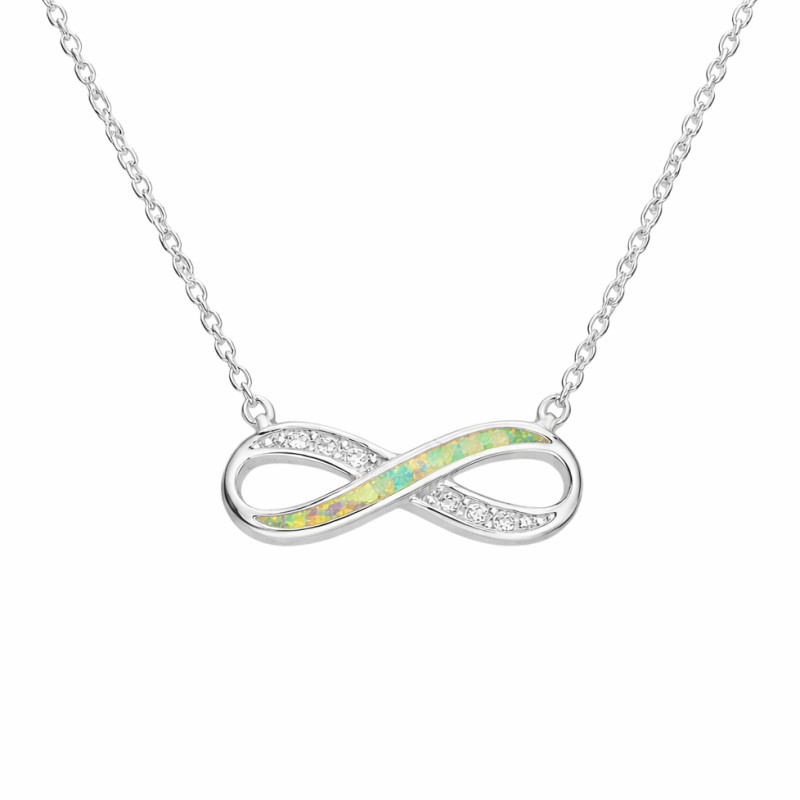 Stříbrný náhrdelník infinity s opálem a zirkony - iSezam.cz