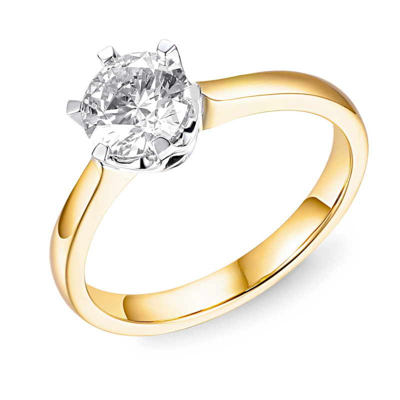 Objevte luxusní zlatý zásnubní prsten Royal s přírodním diamantem 1,00 ct. Klasický design, bílé a žluté zlato ryzosti 585. Symb