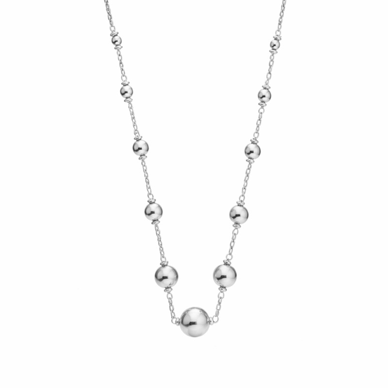 Objevte elegantní rhodiovaný stříbrný náhrdelník s kuličkami a řetízkem 40+5cm (925). Ideální pro každodenní i elegantní styliza