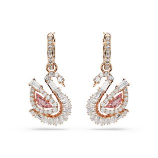 Długie kolczyki stalowe Swarovski Swan w kolorze różowego złota