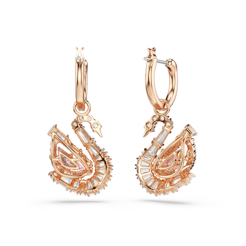 Długie kolczyki stalowe Swarovski Swan w kolorze różowego złota