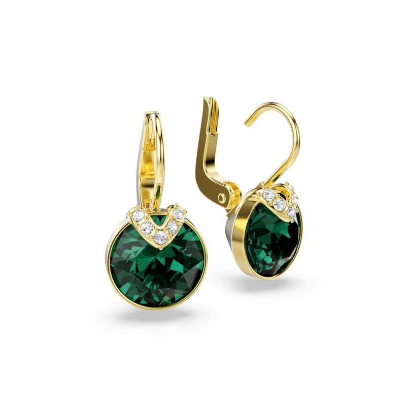 Kolczyki stalowe Swarovski Bella V z zielonym kryształkiem