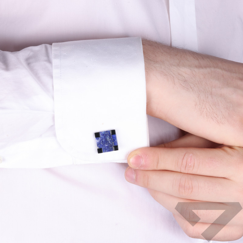 Manžetové knoflíčky z černé oceli s lapis lazuli