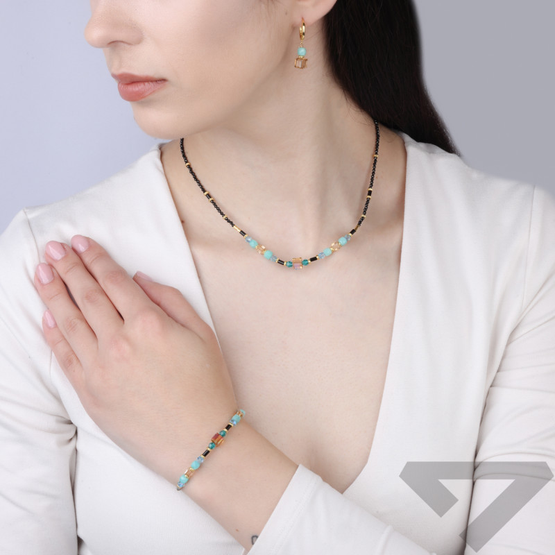 Visací náušnice kruhy s amazónitem a krystaly Swarovski, stříbro 925 ve zlaté barvě