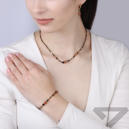 Bransoletka z tygrysim okiem i bronzytem oraz kryształkami Swarovski, srebro 925 koloru złotego