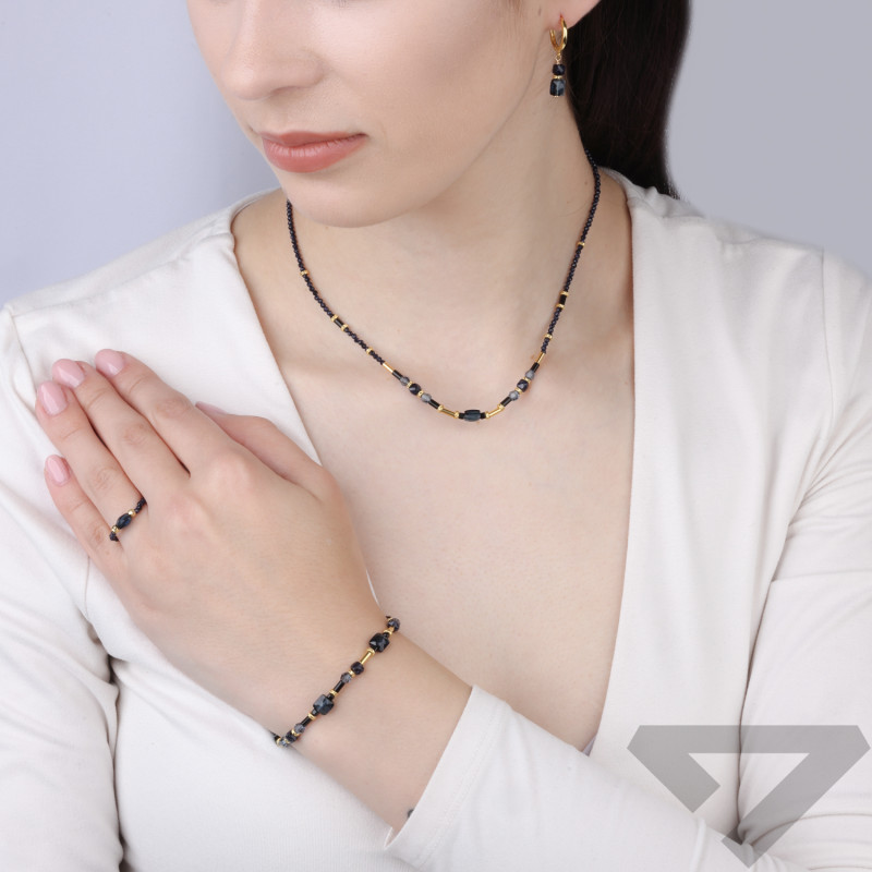 Náušnice kruhy s nocí Káhiry a krystalem Swarovski, stříbro 925 ve zlaté barvě