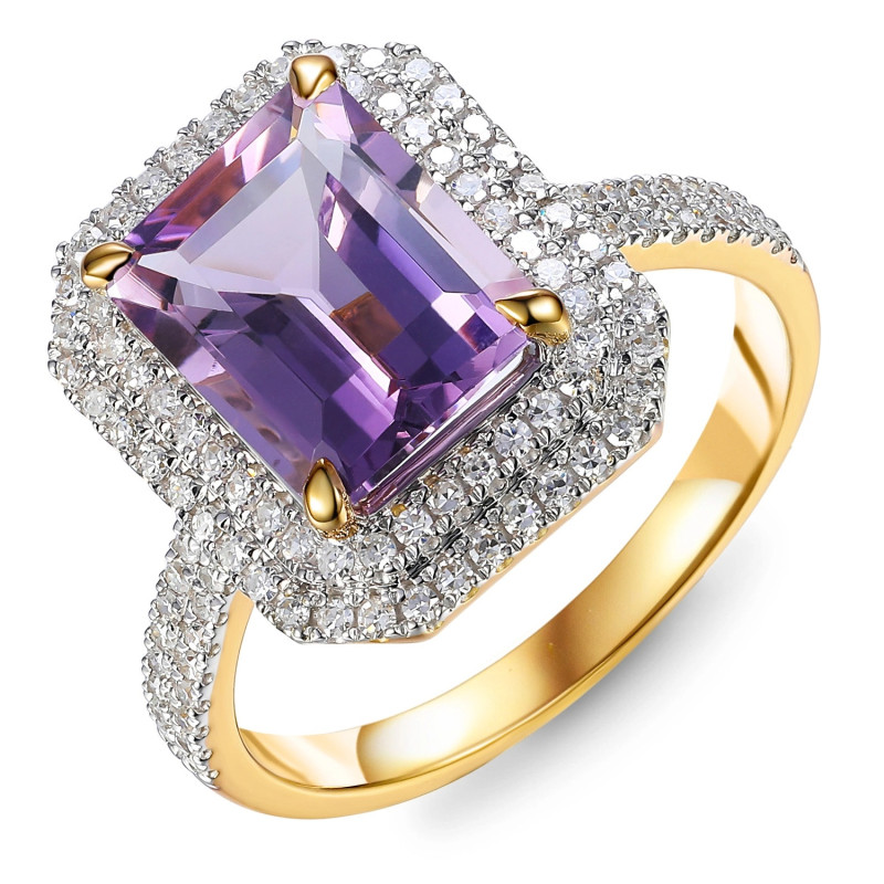 Zásnubní prsten s ametystem 2,85 ct a diamanty 0,43 ct, zlato 585