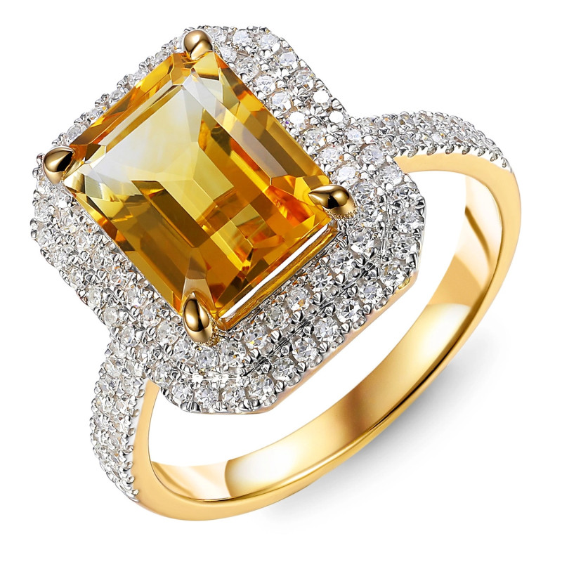 Zlatý prsten s diamanty 0,43 ct a záhnědou 3,38 ct, ryzost 585