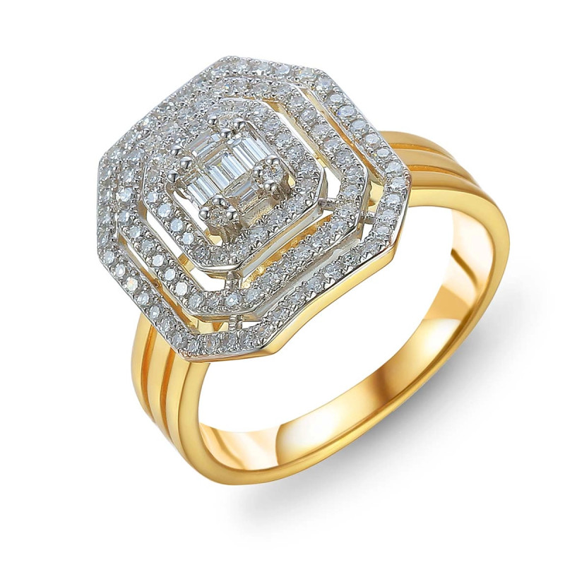Objevte luxusní zásnubní prsten z kolekce Wiktoria se 109 diamanty (0,54 ct) v bílém zlatě 585. Geometrický design ve stylu art 