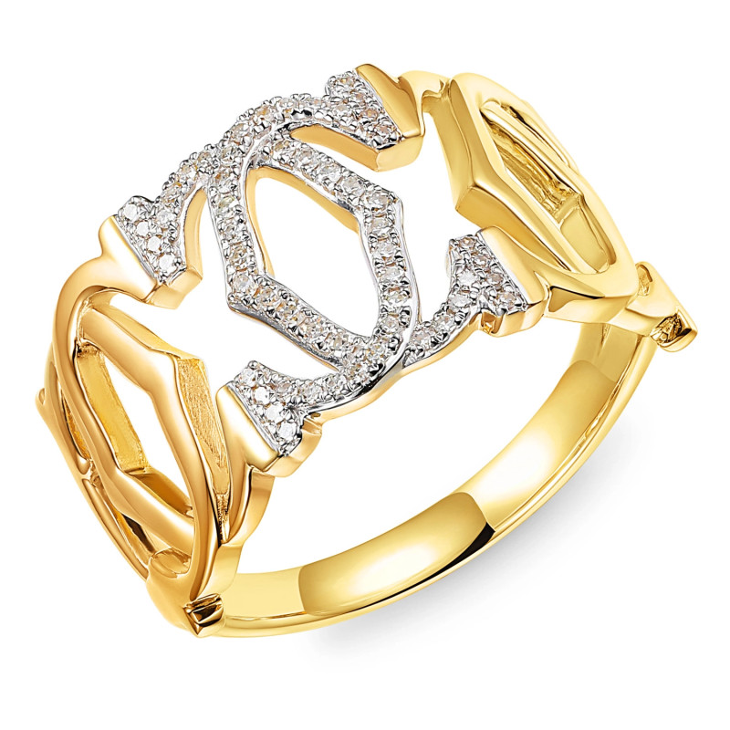 Prsten s diamanty ve spletených písmenech C, diamanty 0,13 ct, zlato 585