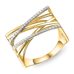 Objevte moderní zlatý prsten Line (585) s 0,13ct diamanty. Luxusní šperk s originálním designem. Certifikované kameny. Kupte nyn