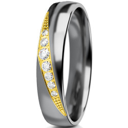 Půlkulatý snubní prsten Tantal & Zlato 585 s diamanty | iSezam.cz