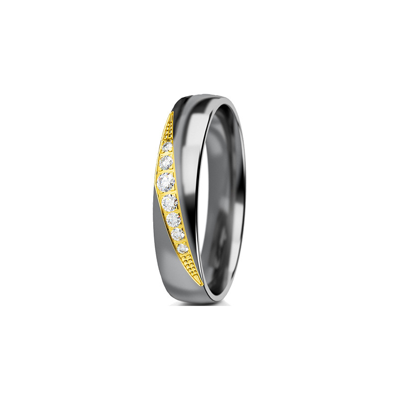 Půlkulatý snubní prsten Tantal & Zlato 585 s diamanty | iSezam.cz