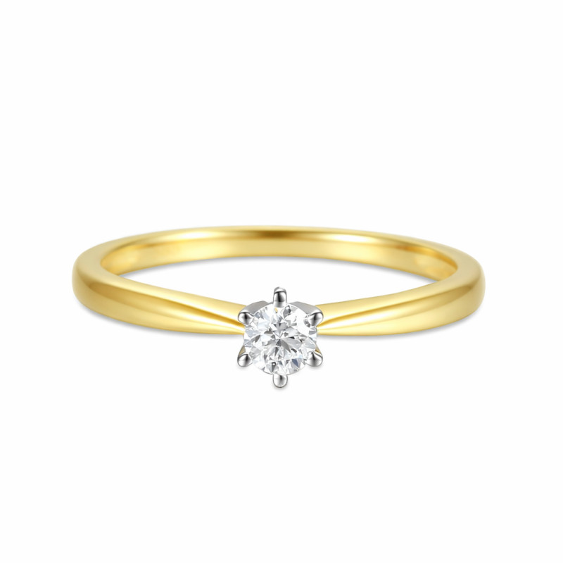 Solitér s diamantem 0,15 ct, zlato 585