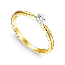 Solitér s diamantem 0,15 ct, zlato 585