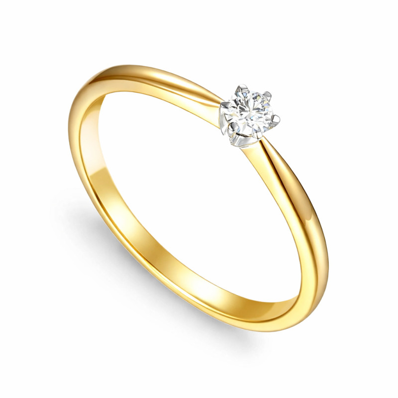 Solitér s diamantem 0,15 ct, zlato 585