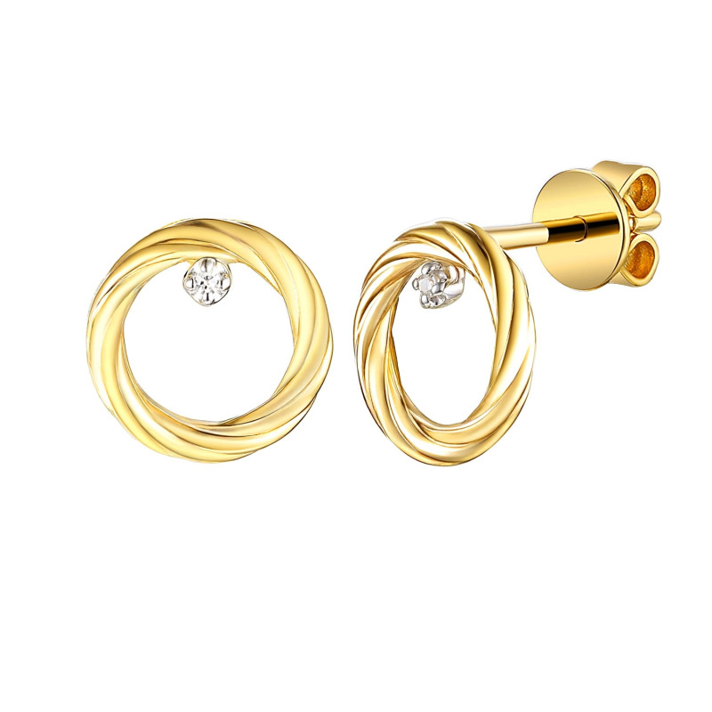 Náušnice s diamanty 0,01 ct, zlato 585