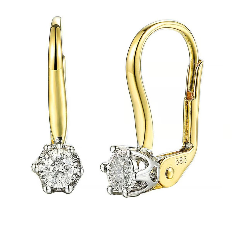 Objevte elegantní zlaté náušnice ROYAL s diamanty 0,17 ct a ryzostí 585. Klasická bižuterie s anglickým zapínáním, ideální jako 