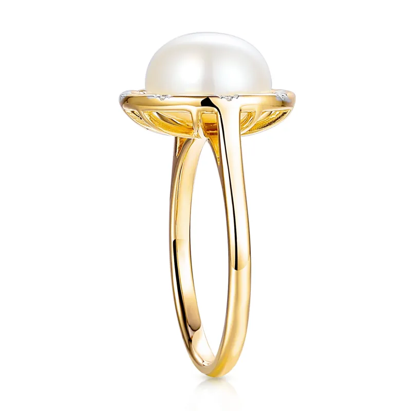 Prsten s perlou a diamanty 0,03 ct, zlato 585