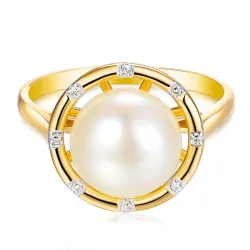 Objevte elegantní zlatý prsten s přírodní perlou a diamanty 0,03 ct v obchodě Jubiler Sezam. Dokonalý dárek pro každou ženu. Nak