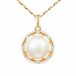 Zlatý přívěsek s perlami a diamanty 0,03 ct - ryzost 585 | iSezam.cz