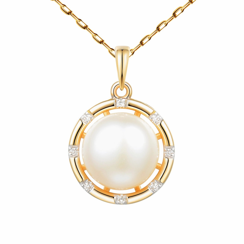 Zlatý přívěsek s perlami a diamanty 0,03 ct - ryzost 585 | iSezam.cz
