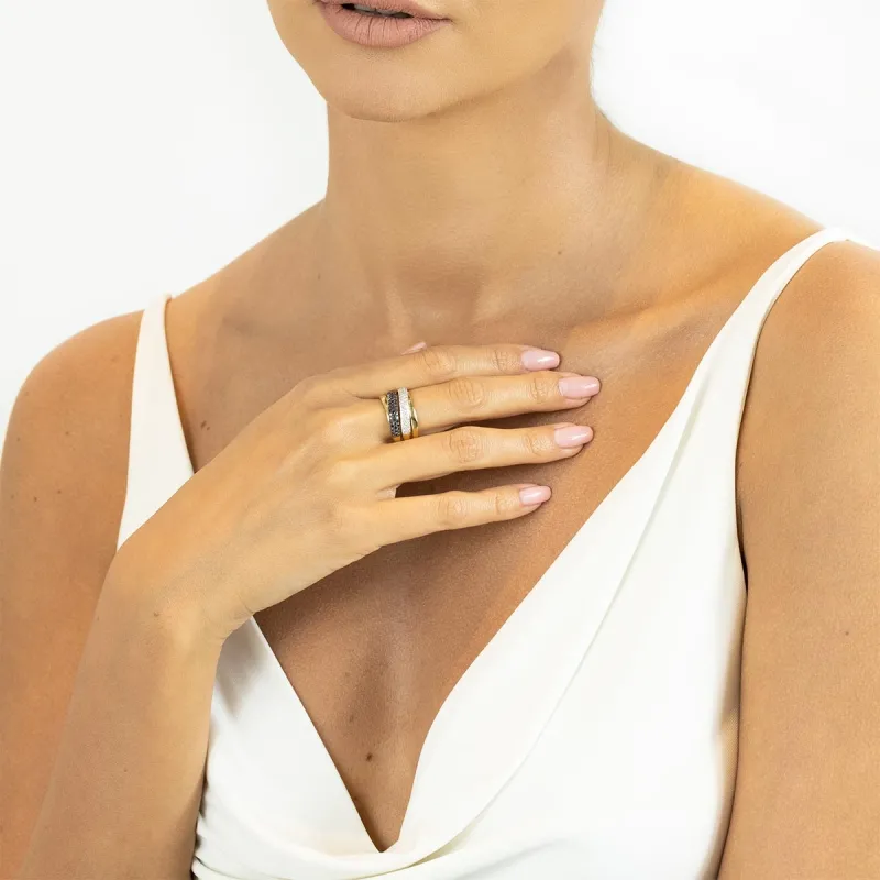 Prsten Line s černými diamanty 0,42 ct a bílými 0,40 ct, zlato 585