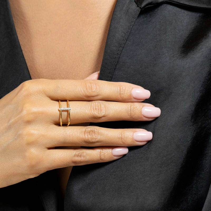 Zásnubní prsten LINE s dvojitou obručí a diamanty 0,02 ct, zlato 585