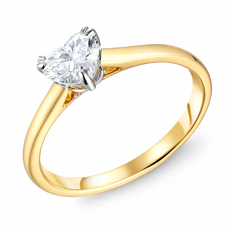 Elegantní zásnubní prsten z 14karátového zlata s laboratorním diamantem srdcového brusu (0,27 ct, G/VS). Ideální symbol lásky. C
