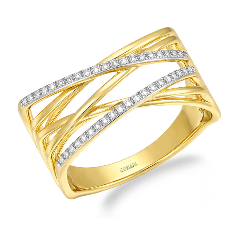 Objevte moderní zlatý prsten Line (585) s 0,13ct diamanty. Luxusní šperk s originálním designem. Certifikované kameny. Kupte nyn