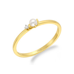 Objevte elegantní zlatý prsten s přírodní perlou a diamantem 0,02 ct (ryzost 585). Ideální dárek s certifikátem pravosti. Navšti