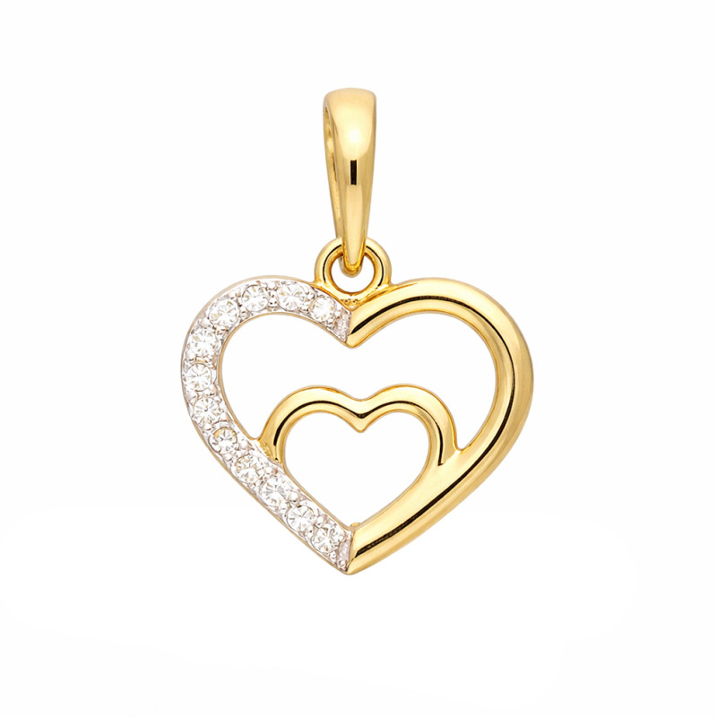 Zlatý přívěsek dvojité srdce s diamanty 0,02 ct | iSezam.cz