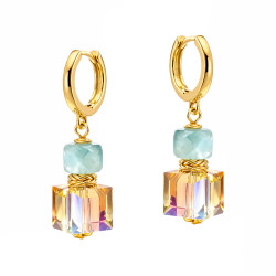 Objevte elegantní visací náušnice z pozlaceného stříbra 925 s přírodním amazónitem a krystaly Swarovski. Ideální pro moderní žen