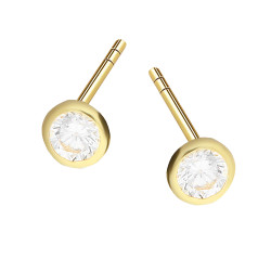 Zlaté náušnice s 3mm zirkonem v hladkém zasazení, ryzost 375