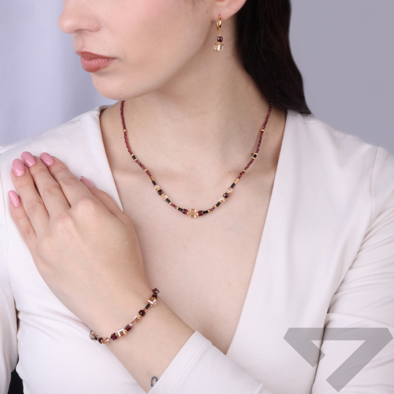 Visací náušnice s granáty a krystaly Swarovski, stříbro 925 zlaté barvy