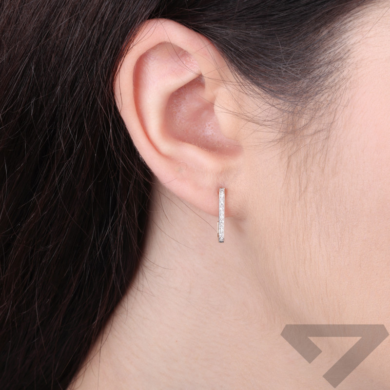 Náušnice LINE obdélník s diamanty 0,08 ct, zlato 585