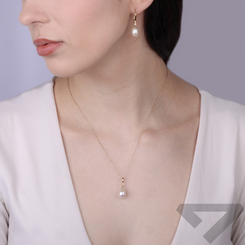 Přívěsek s perlou a diamantem 0,03 ct, zlato 585