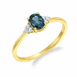 Objevte elegantní zlatý prsten s London topazem (0,90 ct) a diamanty (0,10 ct). Ryzost 585. Ideální dárek či doplněk. Certifikov