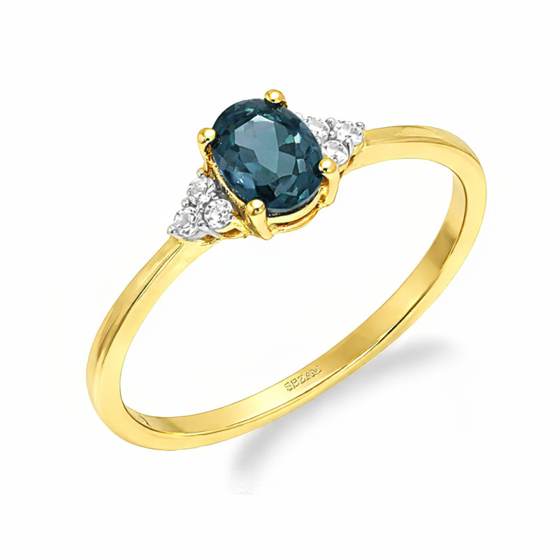 Objevte elegantní zlatý prsten s London topazem (0,90 ct) a diamanty (0,10 ct). Ryzost 585. Ideální dárek či doplněk. Certifikov