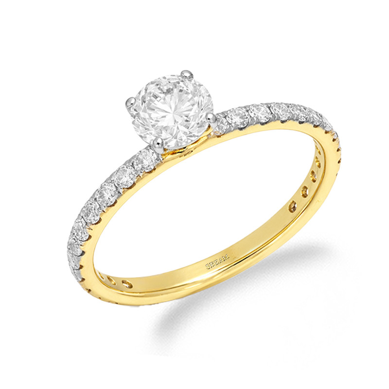 Zlatý zásnubní prsten Soliter s diamanty 1,03 ct | iSezam.cz