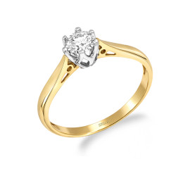 Objevte luxusní zásnubní prsten Royal z dvoubarevného zlata s přírodním diamantem 0,20 ct a certifikátem pravosti. Ideální volba
