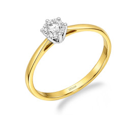 Objevte elegantní zásnubní prsten SOLITER z dvoubarevného zlata s přírodním diamantem 0,31 ct a certifikátem IGI. Symbol věčné l