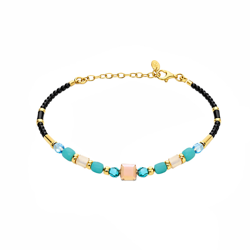 Náramek s amazonitem, krystaly Swarovski a zlatými prvky | iSezam.cz
