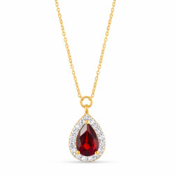 Objevte luxusní zlatý náhrdelník ve tvaru markýzy s granátem 0,44 ct a diamanty 0,09 ct. Ryzost 585. Ideální dárek. Nakupujte v 