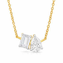 Objevte luxusní zlatý náhrdelník (585) s briliantovými a smaragdovými laboratorními diamanty (0,89 ct) a certifikátem HRD. Ideál