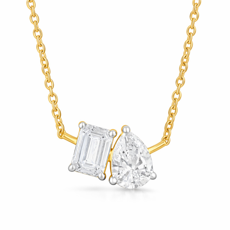 Objevte luxusní zlatý náhrdelník (585) s briliantovými a smaragdovými laboratorními diamanty (0,89 ct) a certifikátem HRD. Ideál