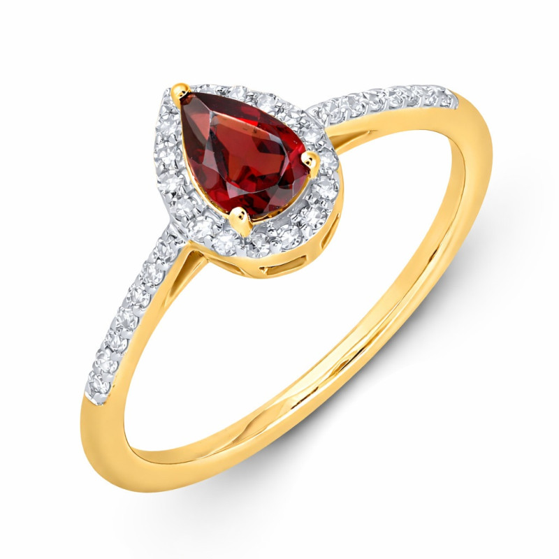 Zásnubní prsten Markýza s granátem a diamanty | iSezam.cz