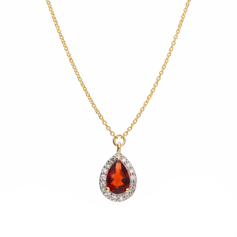 Náhrdelník Markýza kapka s granátem 0,44 ct a diamanty 0,09 ct, zlato 585