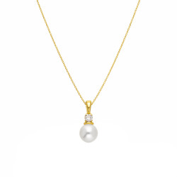 Zlatý náhrdelník s perlou a diamantem 0,06 ct | iSezam.cz