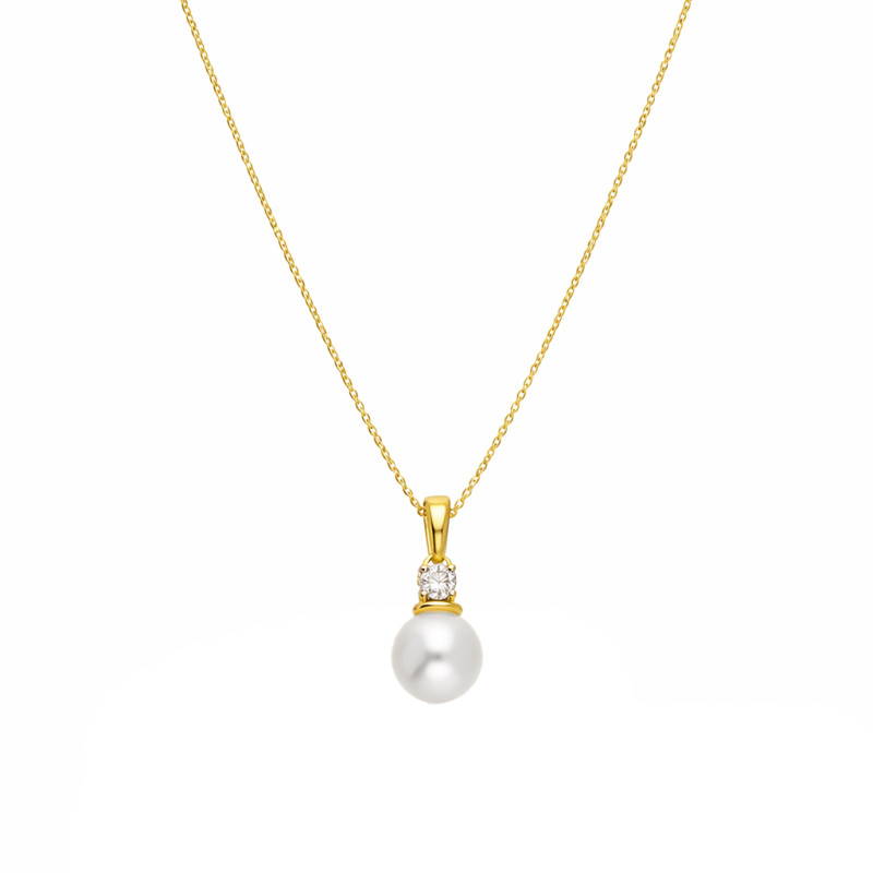 Zlatý náhrdelník s perlou a diamantem 0,06 ct | iSezam.cz